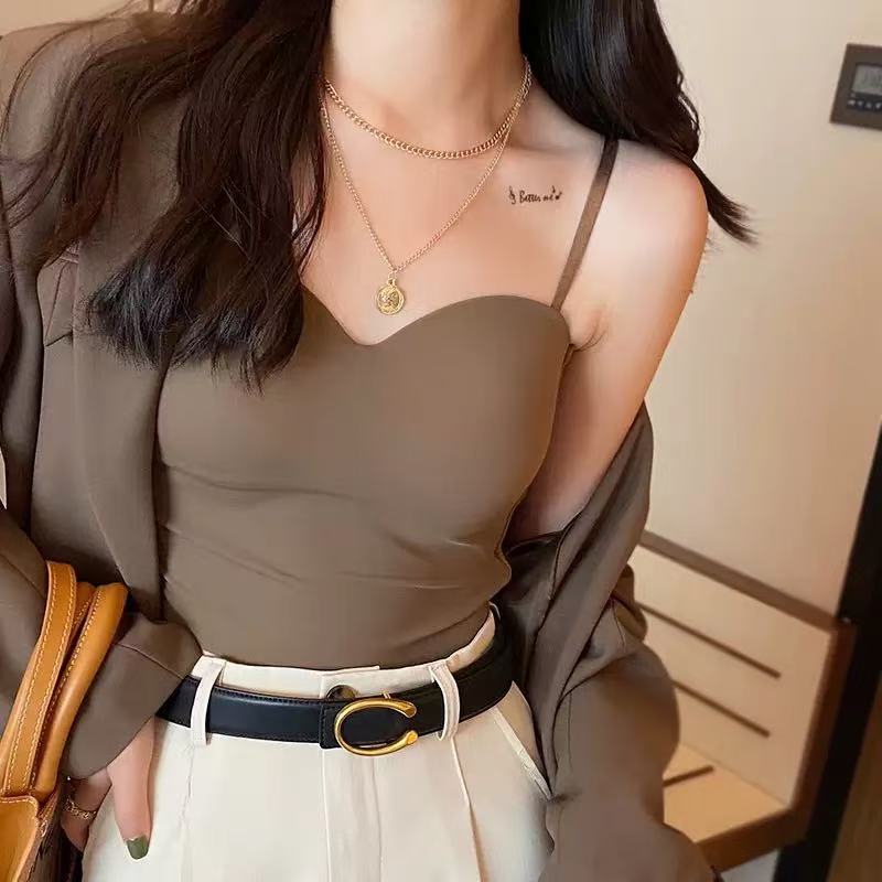 Womens Ice Silk Strapless Camisole with Fixed Cups