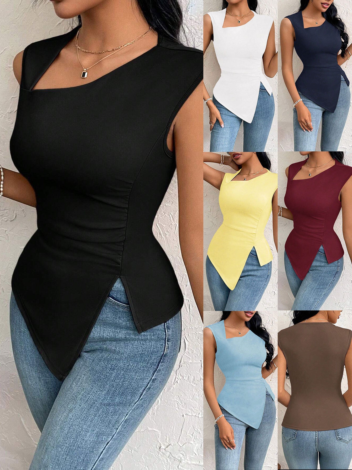 Womens Diagonal Collar Slim Tshirt