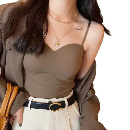 Womens Ice Silk Strapless Camisole with Fixed Cups