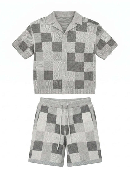 Mens Knitted Short Sleeve Shirt and Shorts Set