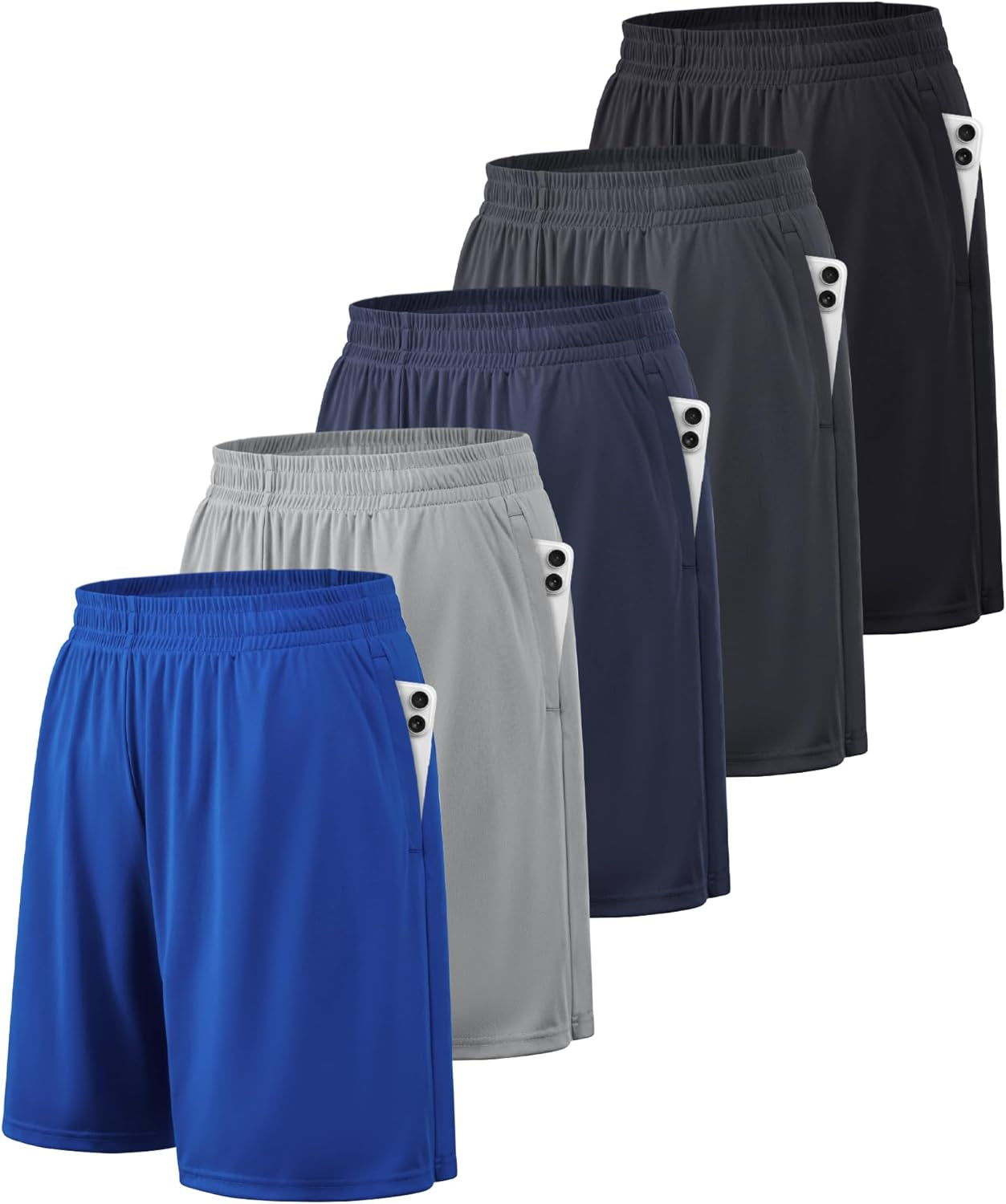 Mens Athletic Shorts with Pockets Quick Dry Workout Shorts Men | Basketball Gym Running Fitness Shorts with Elastic Waistband, Daily Casual Sports Activewear, Soft Lightweight Breathable