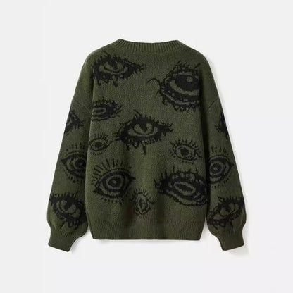 Geometric Print Loose Fit Knit Sweater