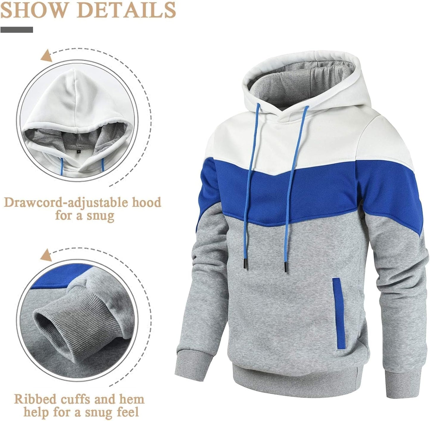 Men'S Novelty Color Block Pullover Fleece Hoodie Casual Sweatshirt