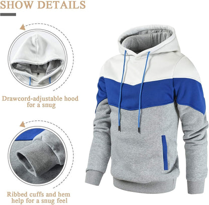 Men'S Novelty Color Block Pullover Fleece Hoodie Casual Sweatshirt