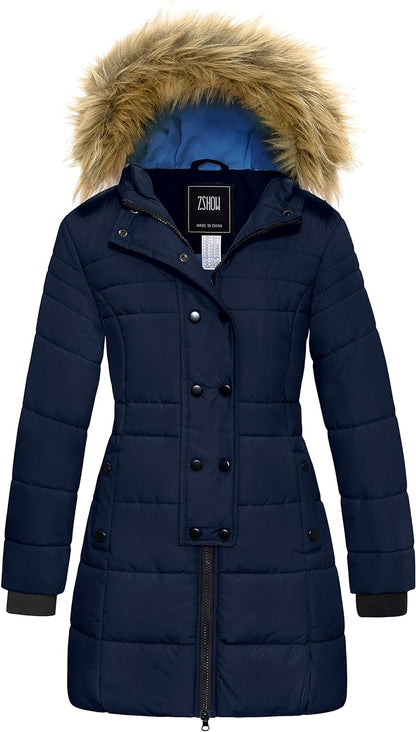 Girls' Long Winter Coat Waterproof Warm Puffer Jacket Hooded Parka | 5000Mm Waterproof, Hood with Removable Faux Fur, Machine Washable, Windproof, for Daily, Snow, School, Outdoor