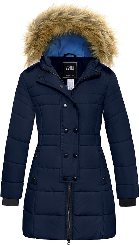 Girls' Long Winter Coat Waterproof Warm Puffer Jacket Hooded Parka | 5000Mm Waterproof, Hood with Removable Faux Fur, Machine Washable, Windproof, for Daily, Snow, School, Outdoor