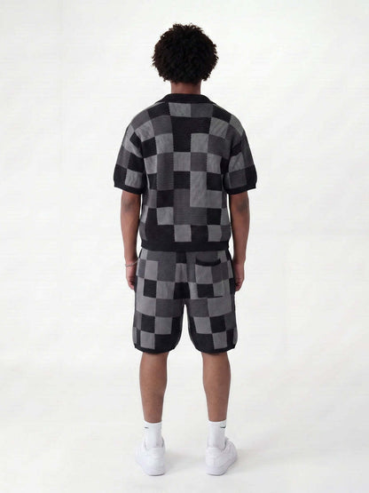 Mens Knitted Short Sleeve Shirt and Shorts Set