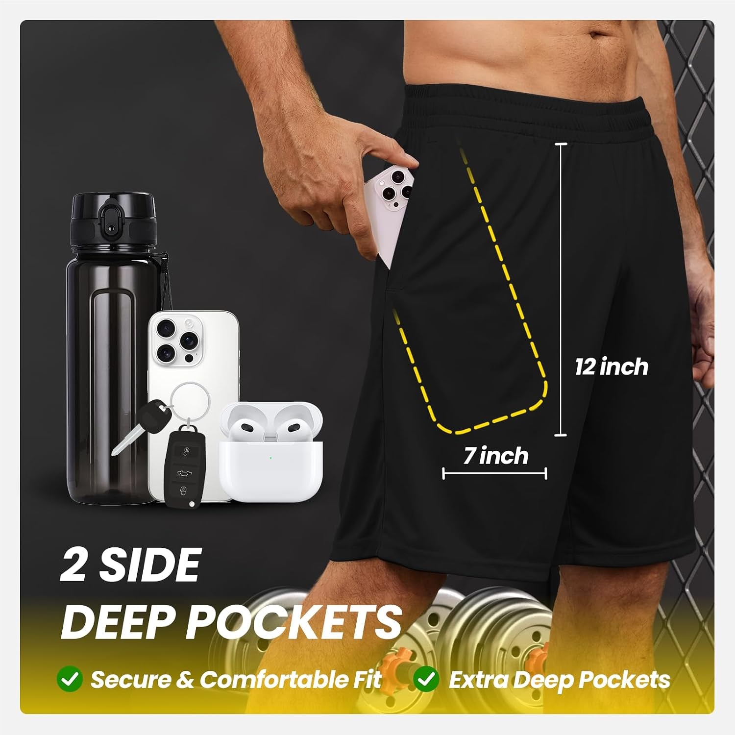 Mens Athletic Shorts with Pockets Quick Dry Workout Shorts Men | Basketball Gym Running Fitness Shorts with Elastic Waistband, Daily Casual Sports Activewear, Soft Lightweight Breathable