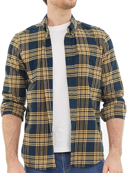 ® 6 Oz Flannel Shirt for Men Cotton Casual Button down Long Sleeve | 100% Cotton Flannel Cozy Vintage Work One Pocket Plaid Soft Lightweight Warm Easy Care Regular Fit Mens Fall Shirts
