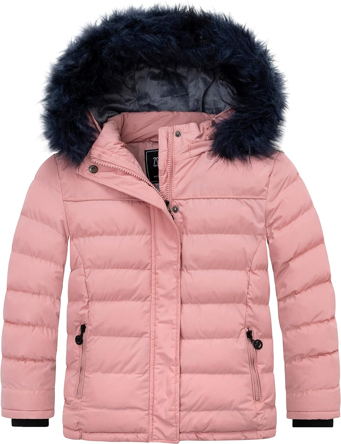 Girls' Puffer Jacket Soft Fleece Lined Warm Hooded Winter Coat | Waterproof 3000Mm,Windproof,Removable Faux Fur Hood,Thicken Insulation,Zip Pockets,Winter Daily Wear or School Commutes
