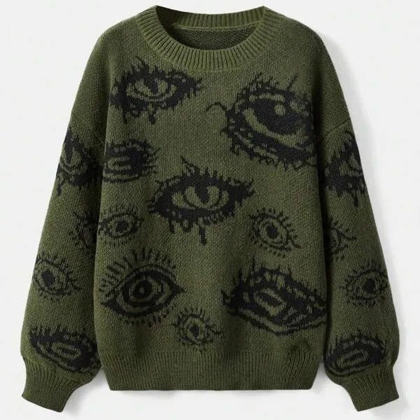 Geometric Print Loose Fit Knit Sweater