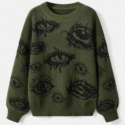 Geometric Print Loose Fit Knit Sweater