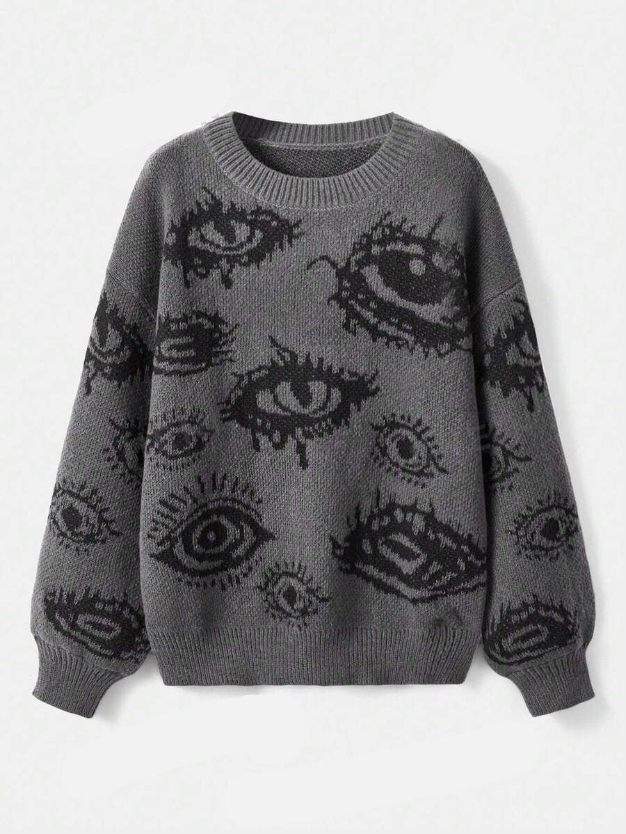 Geometric Print Loose Fit Knit Sweater