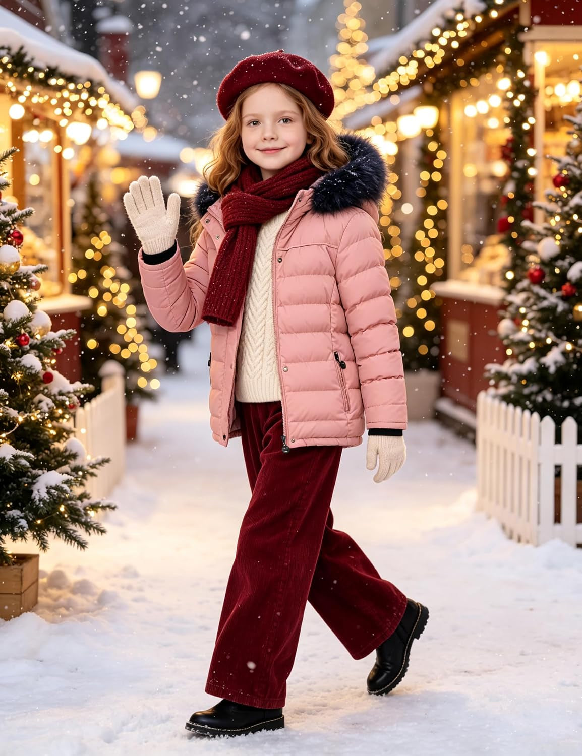 Girls' Puffer Jacket Soft Fleece Lined Warm Hooded Winter Coat | Waterproof 3000Mm,Windproof,Removable Faux Fur Hood,Thicken Insulation,Zip Pockets,Winter Daily Wear or School Commutes