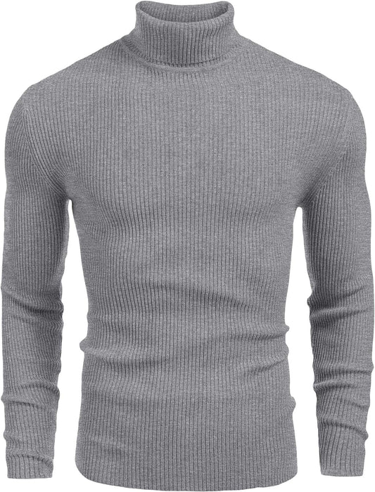 Mens Ribbed Slim Fit Knitted Pullover Casual Turtleneck Sweater | Premium Anti-Shrink Knit Turtleneck. Soft, Warm & Stretchy—Perfect for Casual, Work or Outdoor Wear in Fall/Winter.