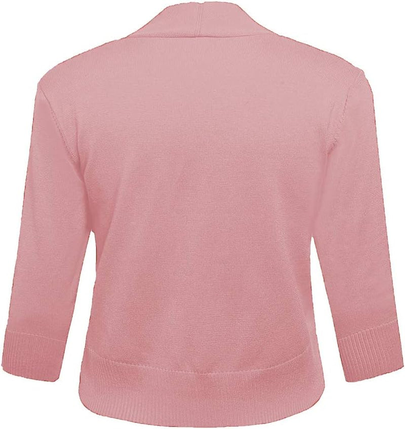 Women's 3/4 Sleeve Cropped Cardigan Sweater Jacket - Lightweight Open Front Bolero Shrug for Dresses