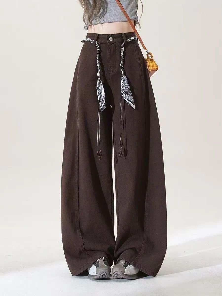 Women's retro high-waisted wide-leg curved-knife jeans