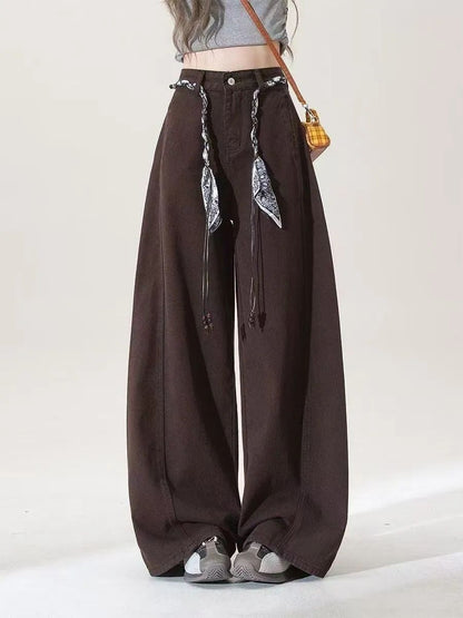 Women's retro high-waisted wide-leg curved-knife jeans
