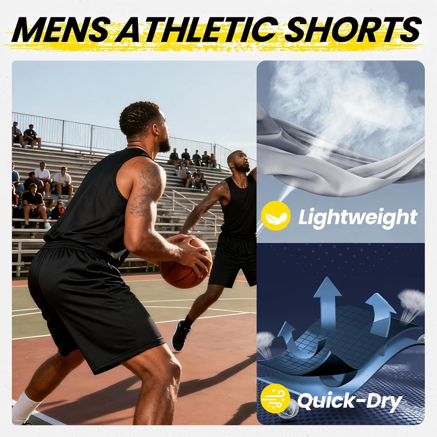 Mens Athletic Shorts with Pockets Quick Dry Workout Shorts Men | Basketball Gym Running Fitness Shorts with Elastic Waistband, Daily Casual Sports Activewear, Soft Lightweight Breathable