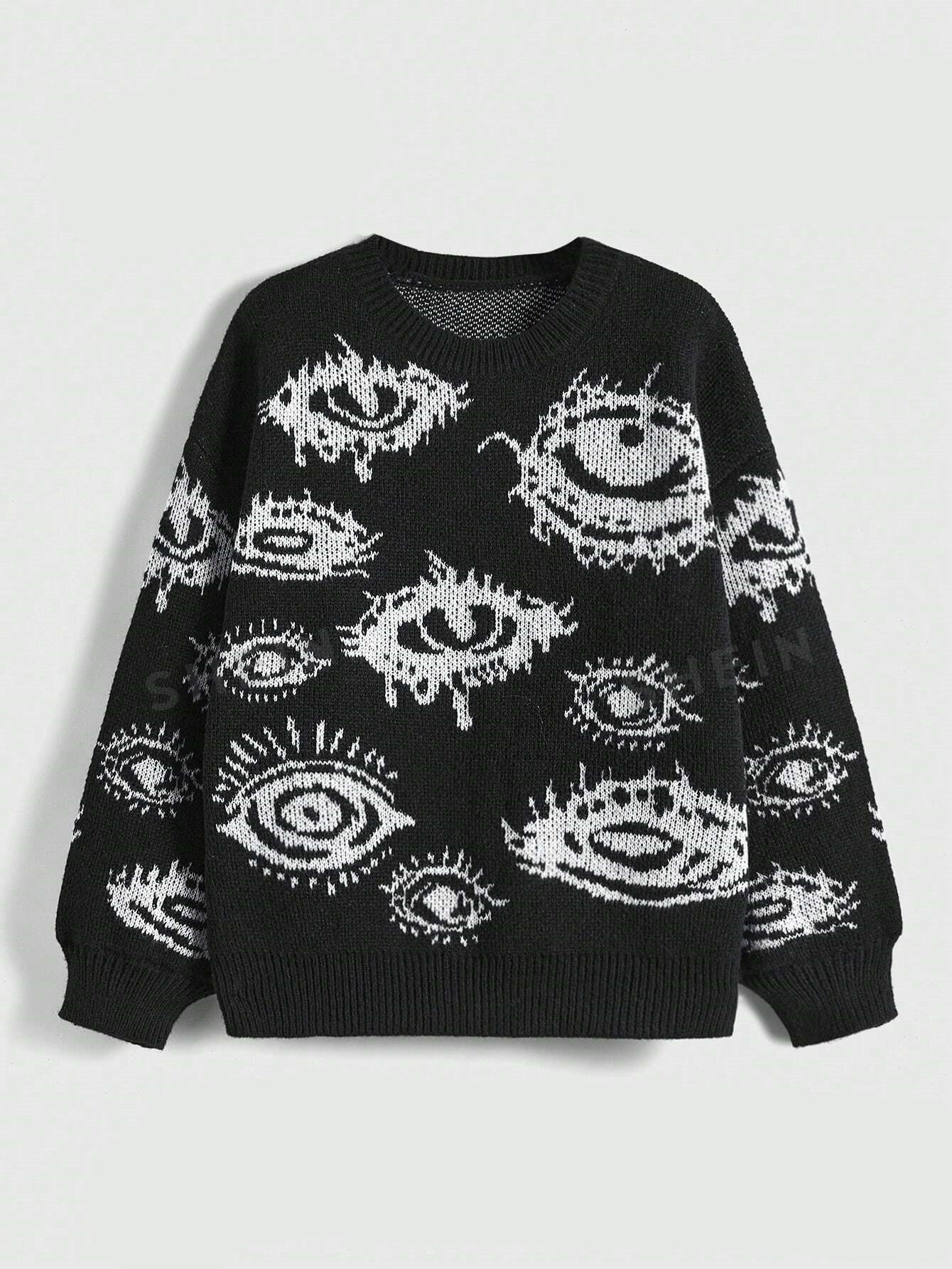 Geometric Print Loose Fit Knit Sweater