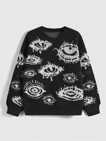 Geometric Print Loose Fit Knit Sweater