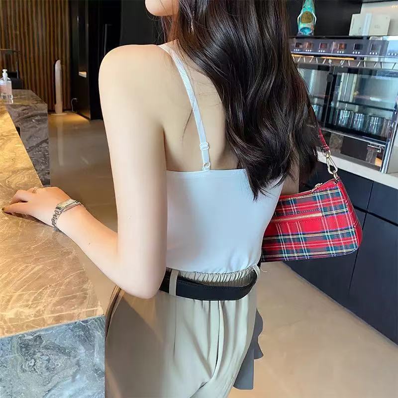 Womens Ice Silk Strapless Camisole with Fixed Cups
