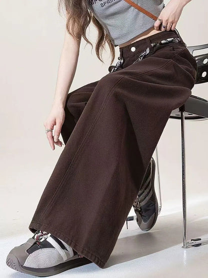 Women's retro high-waisted wide-leg curved-knife jeans