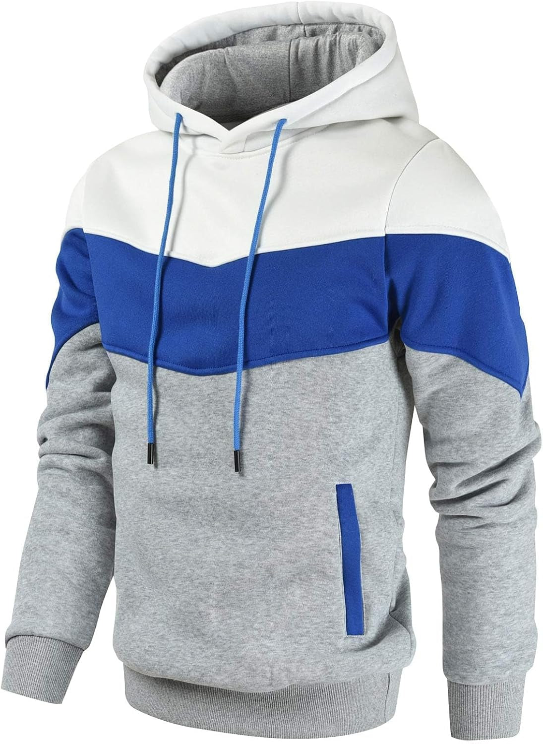 Men'S Novelty Color Block Pullover Fleece Hoodie Casual Sweatshirt
