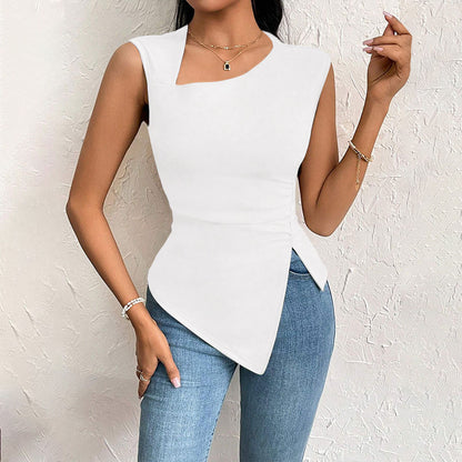Womens Diagonal Collar Slim Tshirt