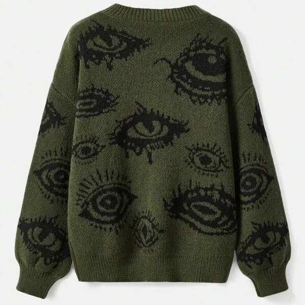 Geometric Print Loose Fit Knit Sweater