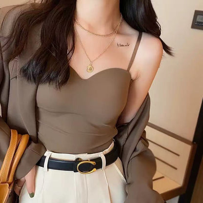 Womens Ice Silk Strapless Camisole with Fixed Cups