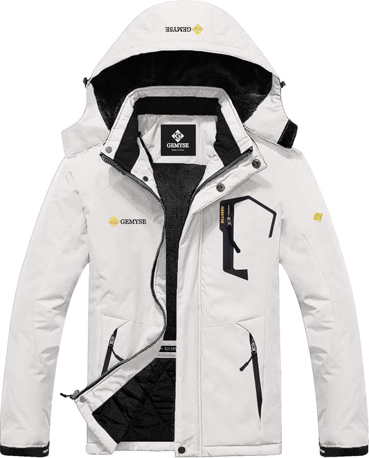 Men'S Waterproof Ski Jacket Winter Snow Coat with Detachable Hood | Windproof, Fleece-Lined, Warm, Multiple Pockets, for Snowboarding and Cold Weather, Rain Jacket