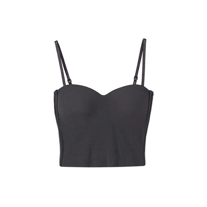 Womens Ice Silk Strapless Camisole with Fixed Cups
