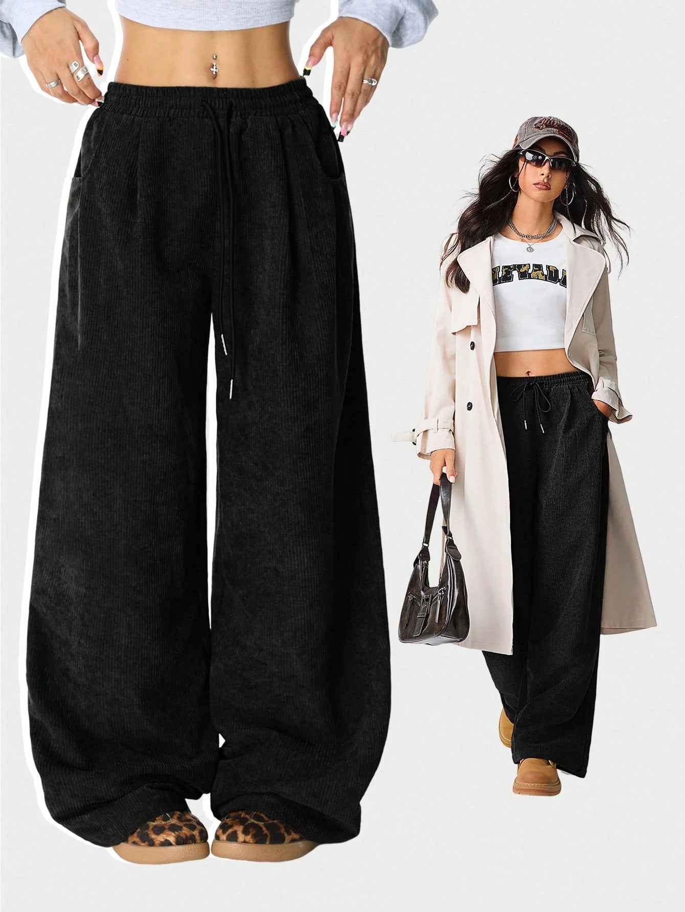 Drawstring wide-leg pants