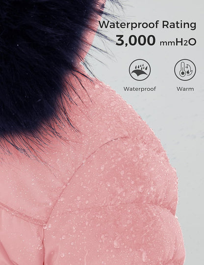 Girls' Puffer Jacket Soft Fleece Lined Warm Hooded Winter Coat | Waterproof 3000Mm,Windproof,Removable Faux Fur Hood,Thicken Insulation,Zip Pockets,Winter Daily Wear or School Commutes