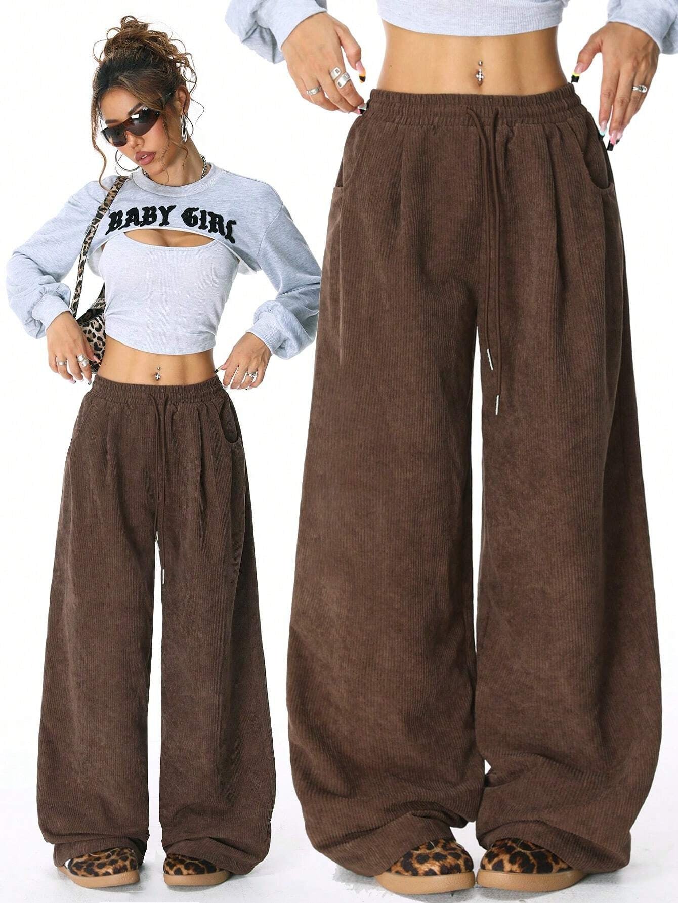 Drawstring wide-leg pants