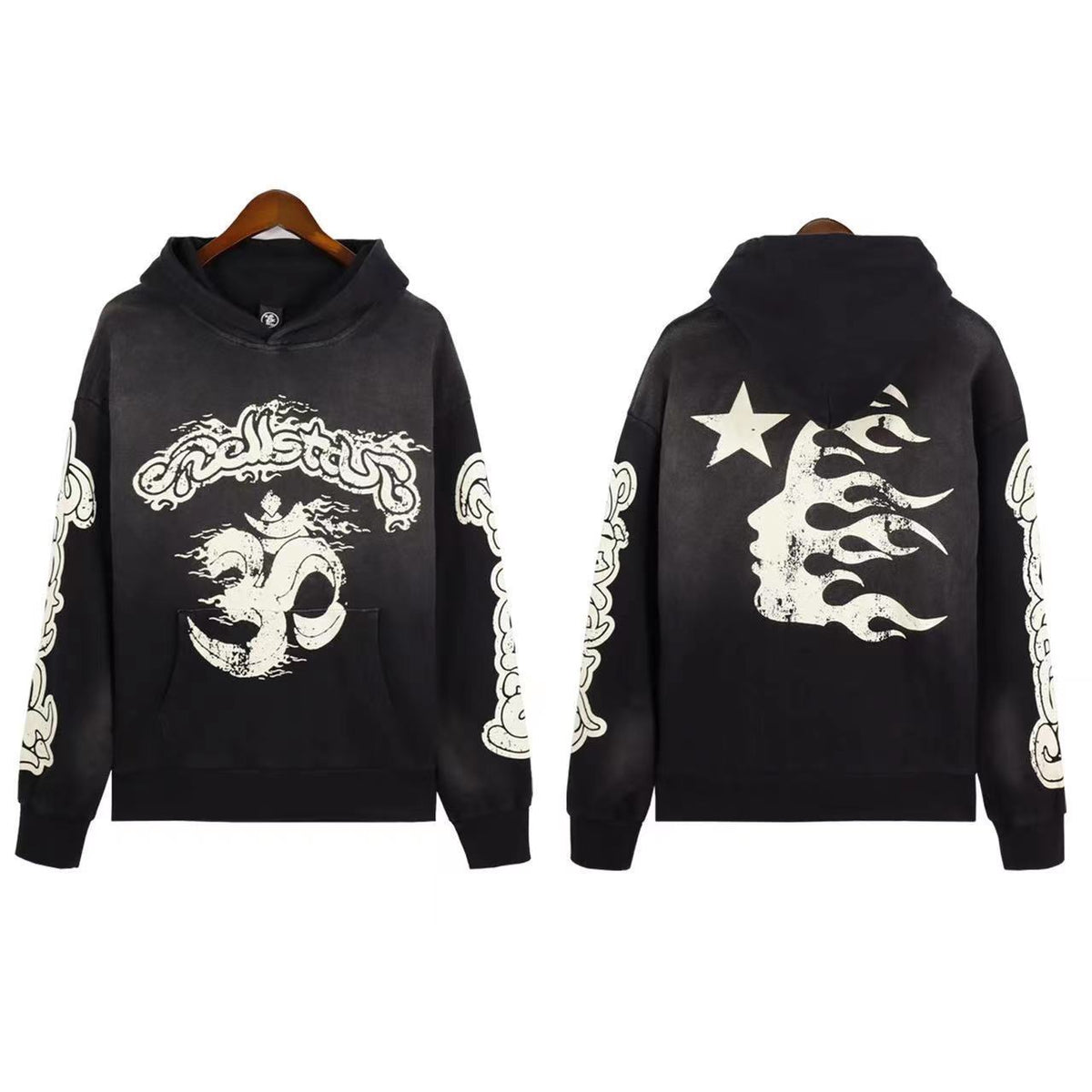 Vintage Print Hooded Sweatshirt