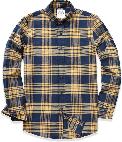 ® 6 Oz Flannel Shirt for Men Cotton Casual Button down Long Sleeve | 100% Cotton Flannel Cozy Vintage Work One Pocket Plaid Soft Lightweight Warm Easy Care Regular Fit Mens Fall Shirts