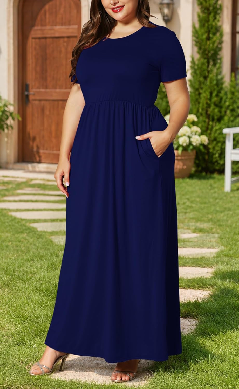 Women plus Size Maxi Dress Short Sleeve round Neck Loose Fit A-Line | plus Size Long Dress,Summer Casual Maxi Dresses,Short Sleeve,Side Pockets,Round Neck,Elastic Waist,14 plus – 26 Plus