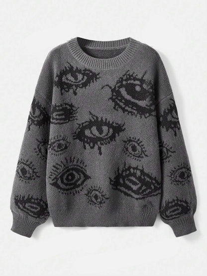 Geometric Print Loose Fit Knit Sweater