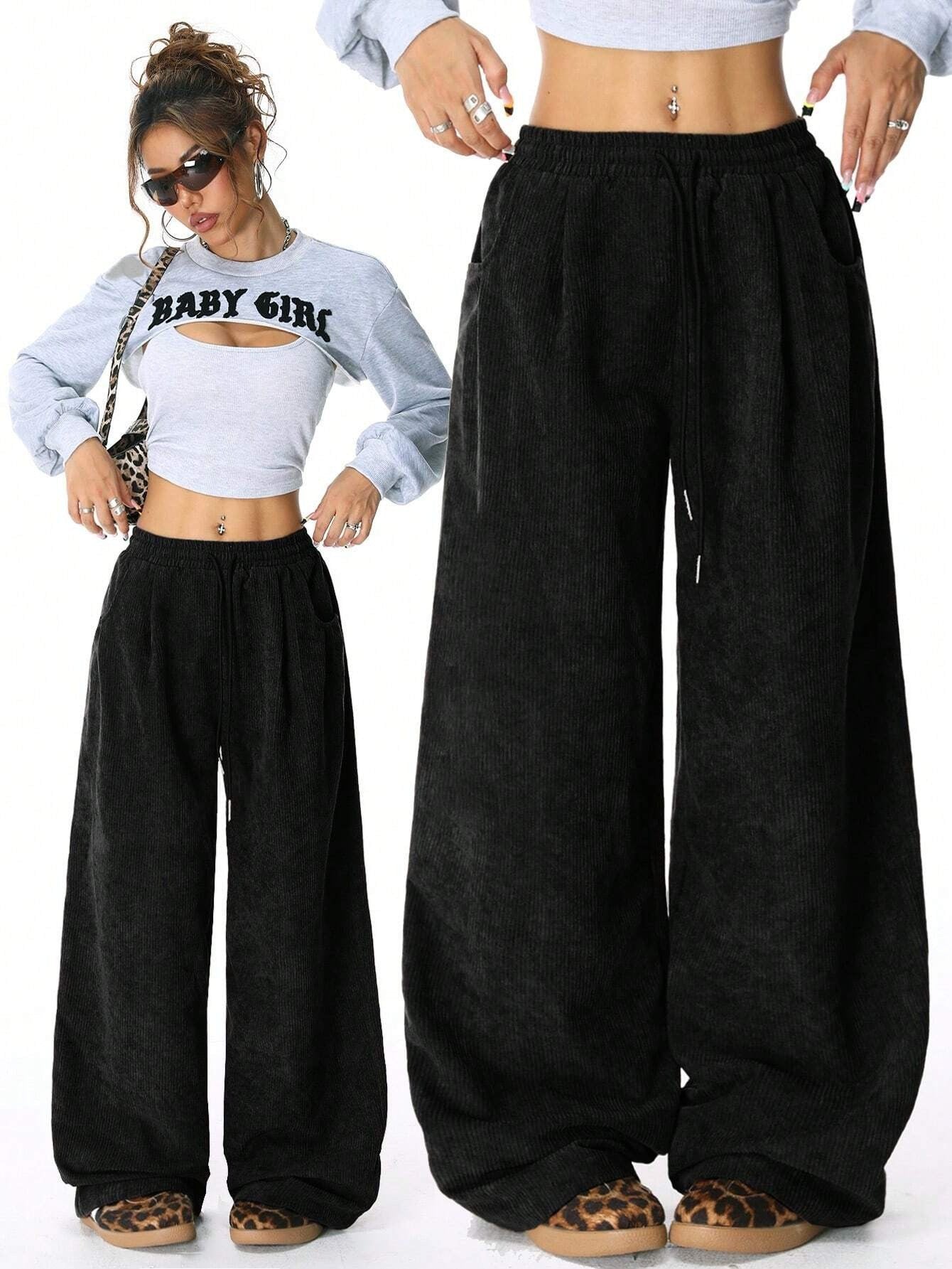Drawstring wide-leg pants