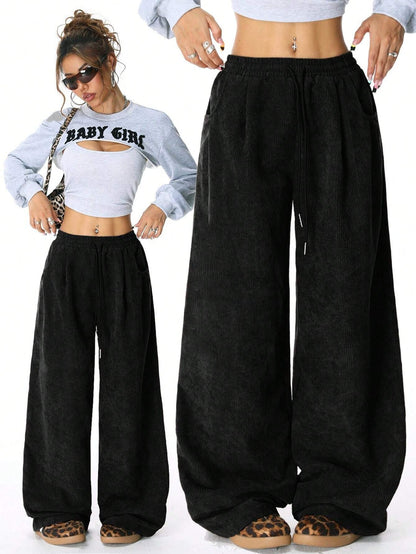 Drawstring wide-leg pants