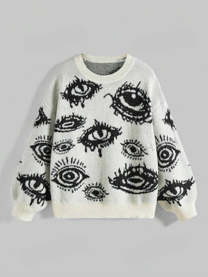 Geometric Print Loose Fit Knit Sweater
