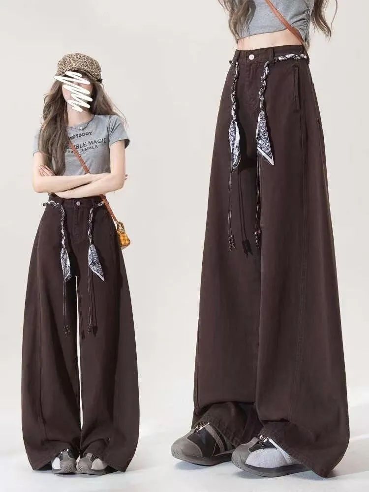 Women's retro high-waisted wide-leg curved-knife jeans