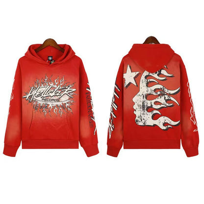 Vintage Print Hooded Sweatshirt