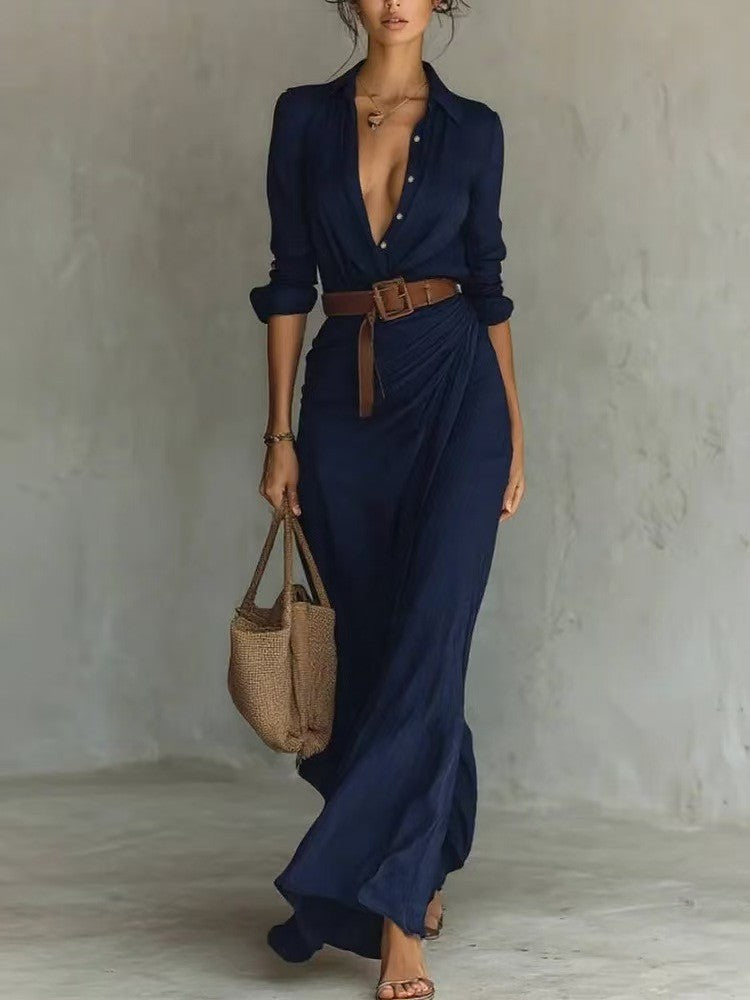 Elegant Pleated Belted Dress