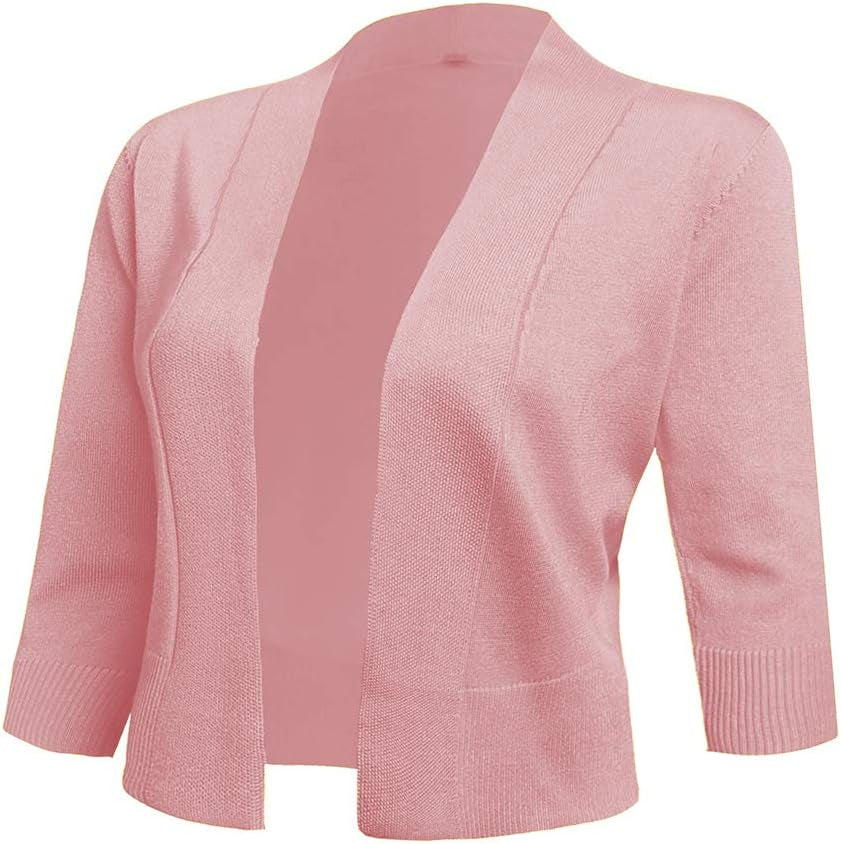 Women's 3/4 Sleeve Cropped Cardigan Sweater Jacket - Lightweight Open Front Bolero Shrug for Dresses
