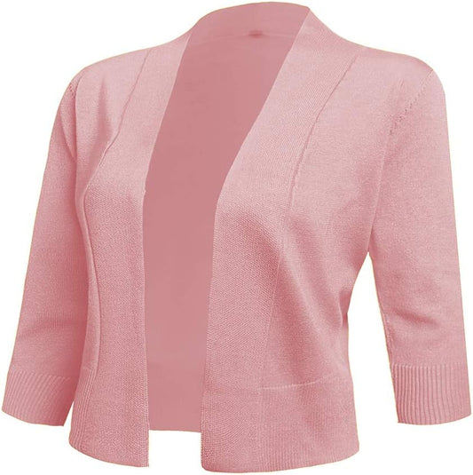 Women's 3/4 Sleeve Cropped Cardigan Sweater Jacket - Lightweight Open Front Bolero Shrug for Dresses