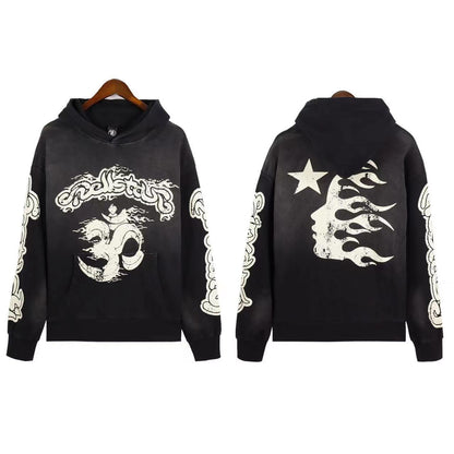 Vintage Print Hooded Sweatshirt