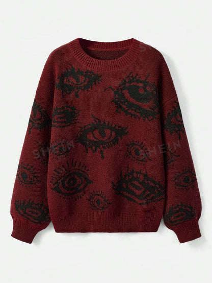 Geometric Print Loose Fit Knit Sweater